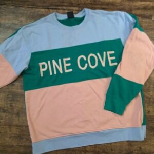 PINE COVE Colorblock Sweatshirt Women Large Blue Green Pink Graphic Pullover
